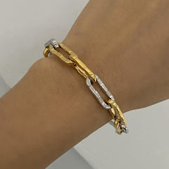 Two tone basic paperclip chain stainless steel bracelet