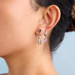 Silver color chic paper clip them diamond dangle earrings stainless steel earrings