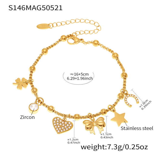 DIY multi-accessory love butterfly flower zircon bracelet stainless steel bracelet anklet