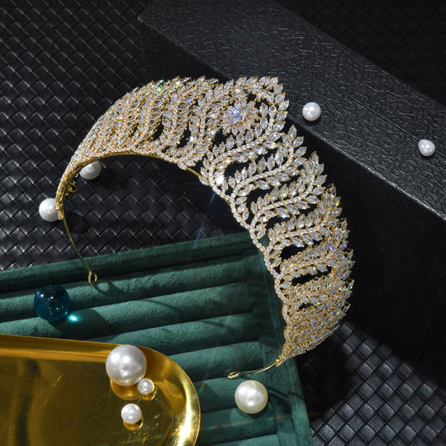 Golden Crown Wedding Bride Crown High Sense Zircon Inlaid Alloy Headband