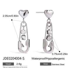 Silver color chic paper clip them diamond dangle earrings stainless steel earrings
