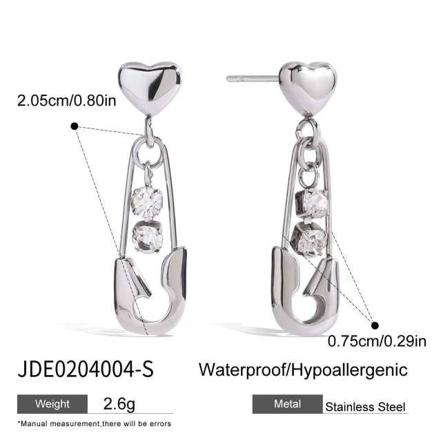 Silver color chic paper clip them diamond dangle earrings stainless steel earrings