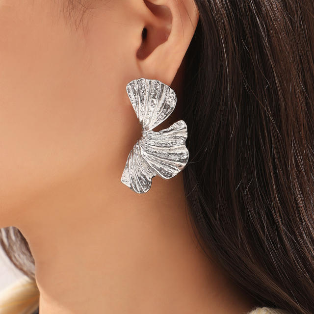 Chic Style Ginkgo Leaves Twisted Texture Leaf Earrings stainless steel earrings