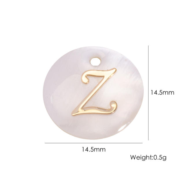 14.5mm Natural Freshwater Shell Pendant Golden 26 English Letter initial letter diy charms