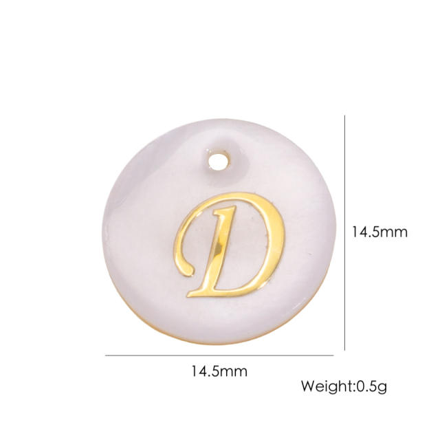 14.5mm Natural Freshwater Shell Pendant Golden 26 English Letter initial letter diy charms