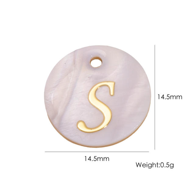 14.5mm Natural Freshwater Shell Pendant Golden 26 English Letter initial letter diy charms