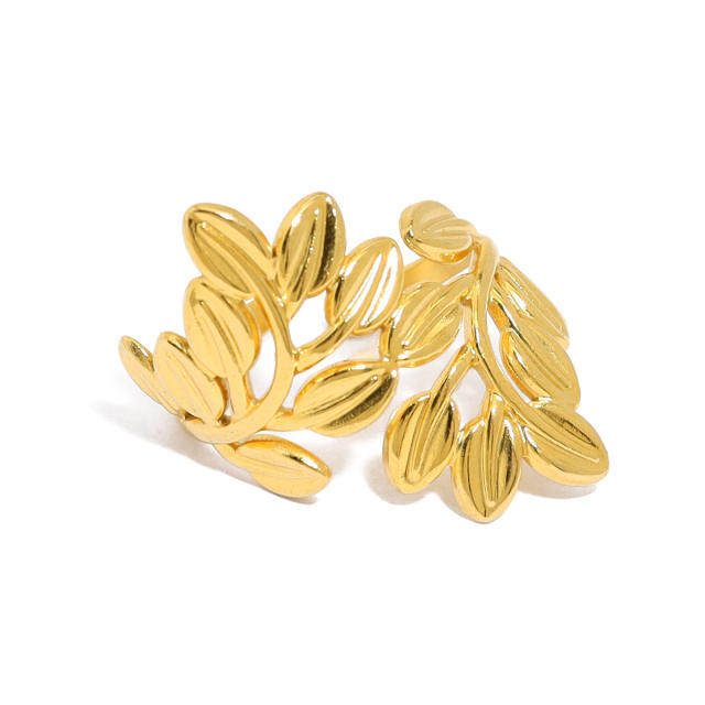Natural gold silver color leaf design stainless steel rings