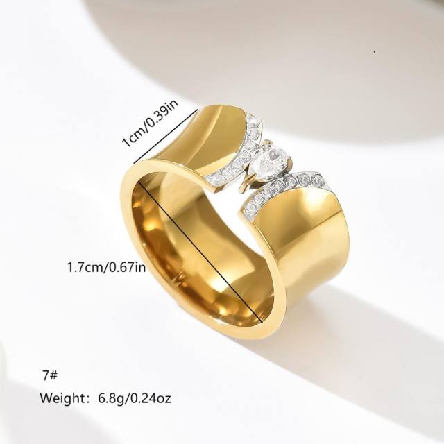 Oval cubic zircon inlaid stainless steel rings chunky rings