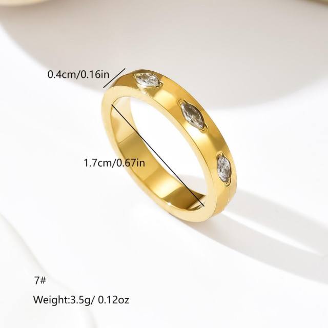 Oval cubic zircon inlaid stainless steel rings chunky rings