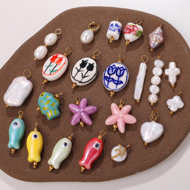 Multi-element Starfish small fish Ceramic Pendant Freshwater Pearl Pendant Necklace Accessories suit Jewelry