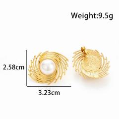 French flower pearl bead stainless steel earrings