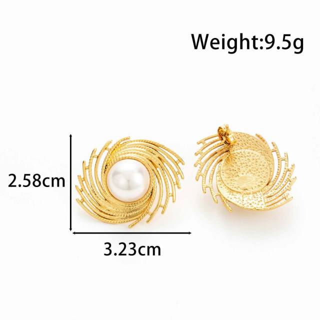 French flower pearl bead stainless steel earrings