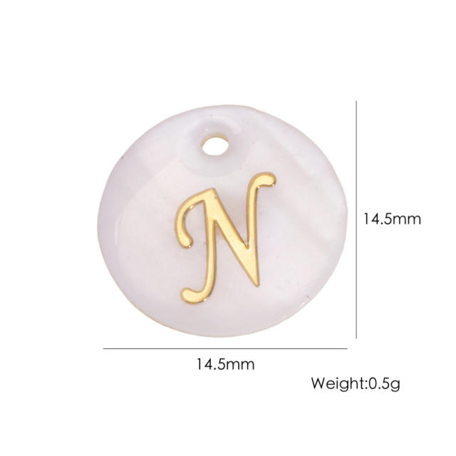 14.5mm Natural Freshwater Shell Pendant Golden 26 English Letter initial letter diy charms
