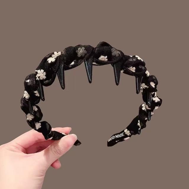 2025 Spring Summer Floral Mesh Wave Toothed Hair Hoop zig zag headband