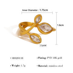 18K Gold Zircon leaf Open Ring stainless steel rings