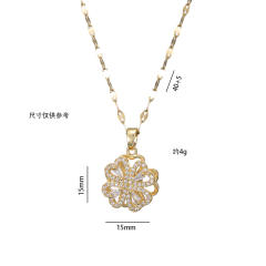 Diamond hollow clover rotatable stainless steel chain necklace bracelet suit