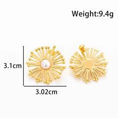French flower pearl bead stainless steel earrings