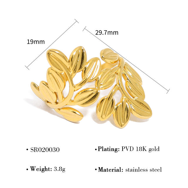 Natural gold silver color leaf design stainless steel rings