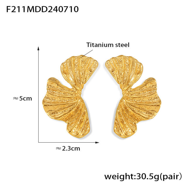 Chic Style Ginkgo Leaves Twisted Texture Leaf Earrings stainless steel earrings