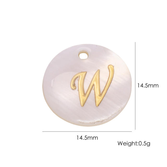 14.5mm Natural Freshwater Shell Pendant Golden 26 English Letter initial letter diy charms