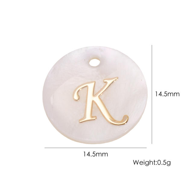 14.5mm Natural Freshwater Shell Pendant Golden 26 English Letter initial letter diy charms