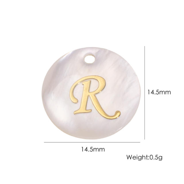 14.5mm Natural Freshwater Shell Pendant Golden 26 English Letter initial letter diy charms