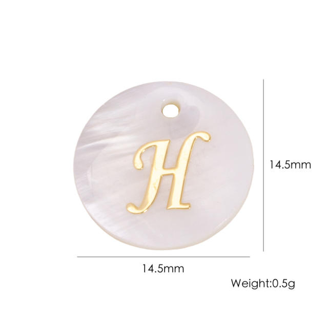 14.5mm Natural Freshwater Shell Pendant Golden 26 English Letter initial letter diy charms