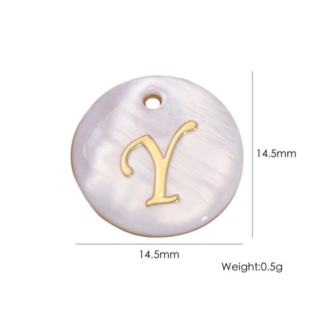 14.5mm Natural Freshwater Shell Pendant Golden 26 English Letter initial letter diy charms