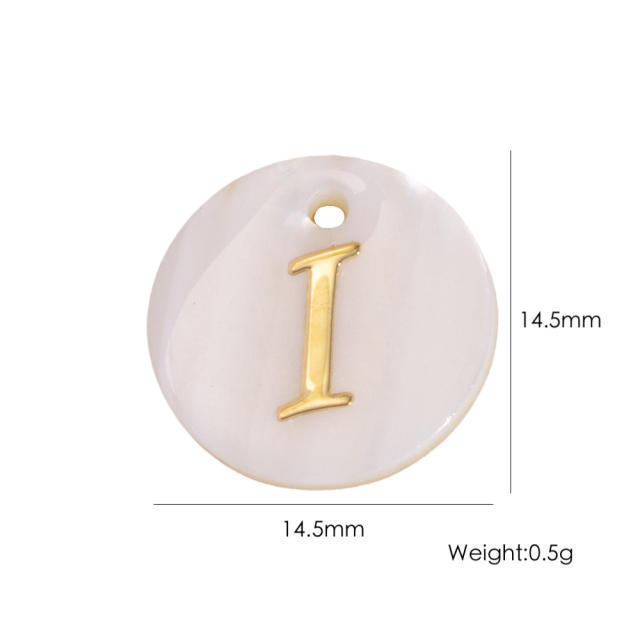 14.5mm Natural Freshwater Shell Pendant Golden 26 English Letter initial letter diy charms