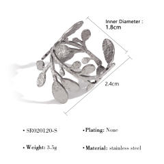 Natural gold silver color leaf design stainless steel rings