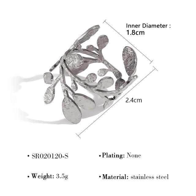 Natural gold silver color leaf design stainless steel rings