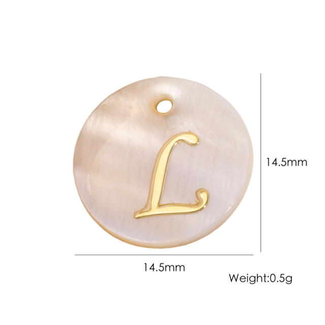 14.5mm Natural Freshwater Shell Pendant Golden 26 English Letter initial letter diy charms