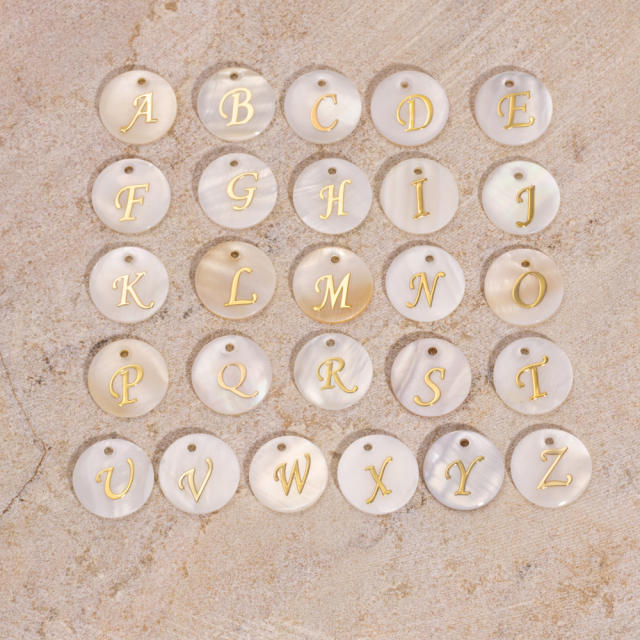 14.5mm Natural Freshwater Shell Pendant Golden 26 English Letter initial letter diy charms