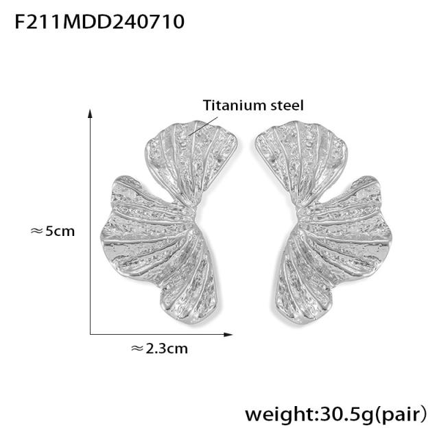 Chic Style Ginkgo Leaves Twisted Texture Leaf Earrings stainless steel earrings