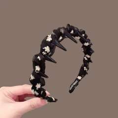 2025 Spring Summer Floral Mesh Wave Toothed Hair Hoop zig zag headband