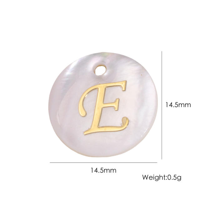 14.5mm Natural Freshwater Shell Pendant Golden 26 English Letter initial letter diy charms