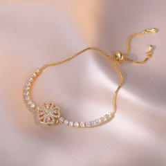 Diamond hollow clover rotatable stainless steel chain necklace bracelet suit