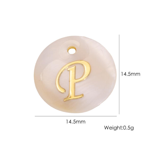 14.5mm Natural Freshwater Shell Pendant Golden 26 English Letter initial letter diy charms