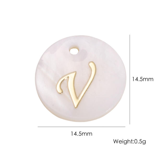14.5mm Natural Freshwater Shell Pendant Golden 26 English Letter initial letter diy charms
