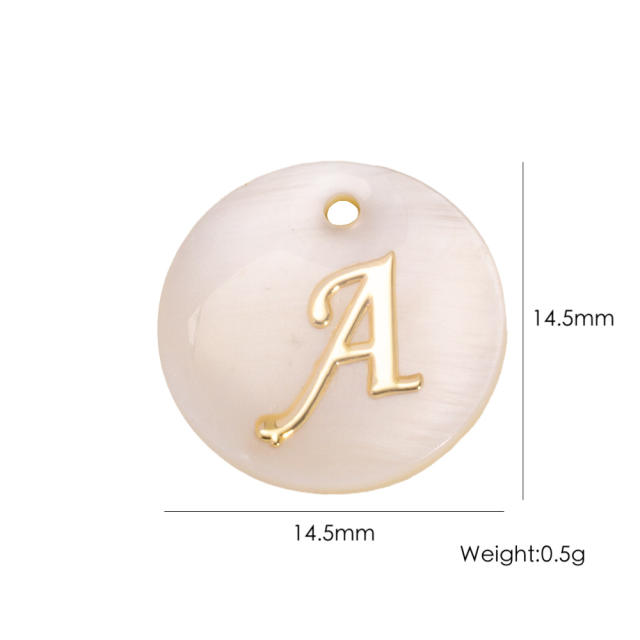 14.5mm Natural Freshwater Shell Pendant Golden 26 English Letter initial letter diy charms
