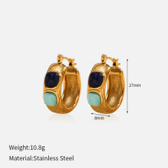 Simple C shape earrings pearl bead diamond C shape stainless steel earrings