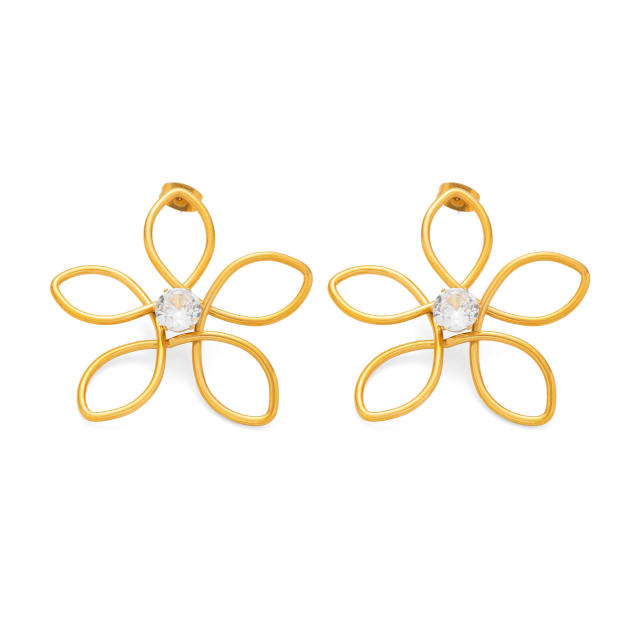 18KG Big size hollow out flower stainless steel earrings bangle suit