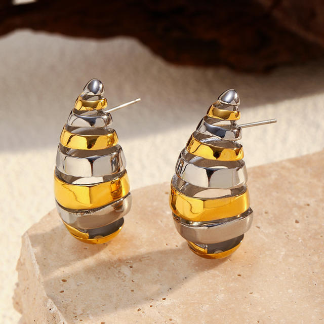 Chunky hollow out waterdrop shape stainless steel earrings
