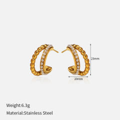Simple C shape earrings pearl bead diamond C shape stainless steel earrings