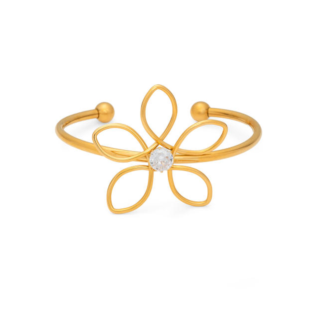 18KG Big size hollow out flower stainless steel earrings bangle suit