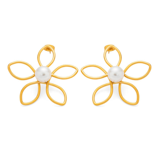 18KG Big size hollow out flower stainless steel earrings bangle suit