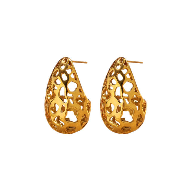 Chunky hollow out waterdrop shape stainless steel earrings