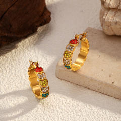 Simple C shape earrings pearl bead diamond C shape stainless steel earrings