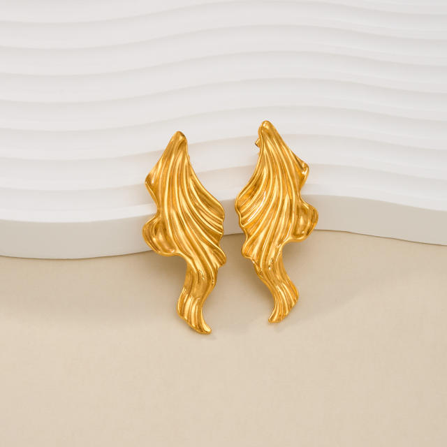 18KG stainless steel unique leaf shape earrings
