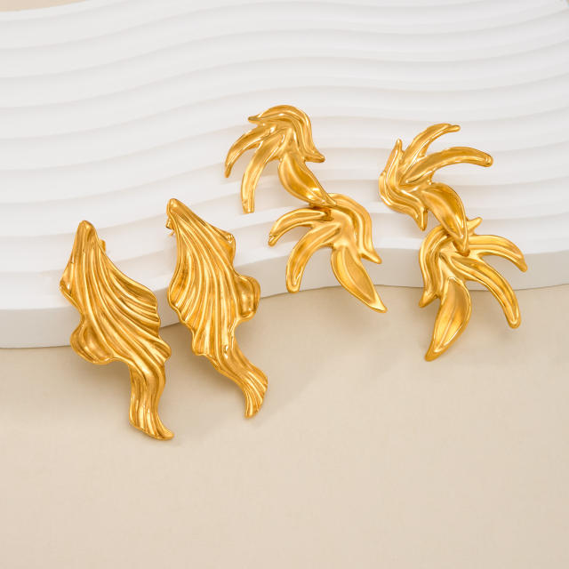 18KG stainless steel unique leaf shape earrings